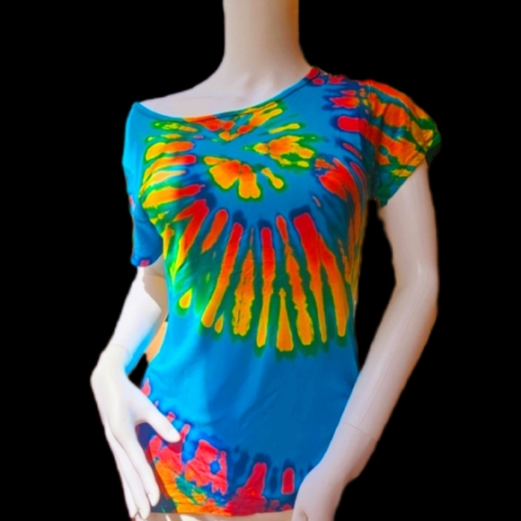TIE DYE *2 Colors Avail*Rayon Stretch T- Shirt Top OS-NEW - Picture 3 of 6